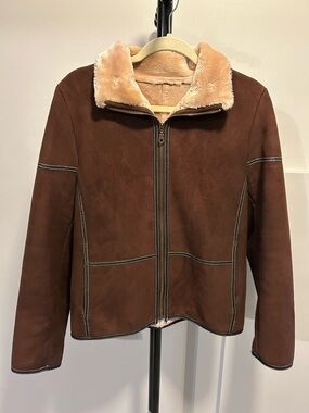 Big Chill Women’s Brown Faux Suede Teddy Jacket with Sherpa Lining Size M
